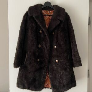 Vintage Faux Fur Coat with Buttons and Colorful Lining